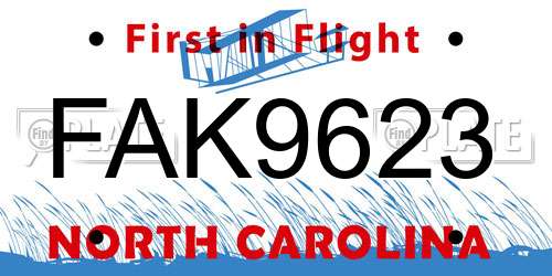 FAK9623 North Carolina License Plate