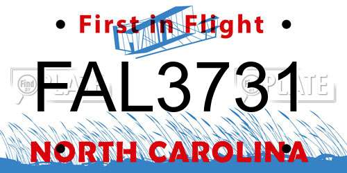 FAL3731 North Carolina License Plate