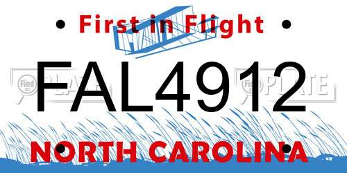 FAL4912 North Carolina License Plate
