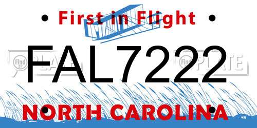 FAL7222 North Carolina License Plate