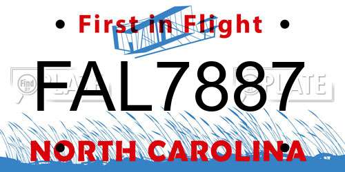FAL7887 North Carolina License Plate