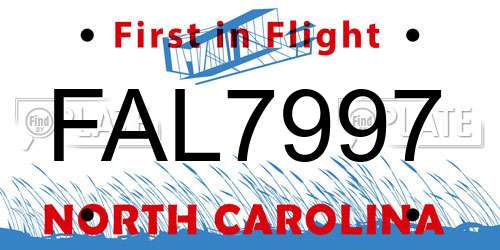 FAL7997 North Carolina License Plate