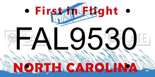 FAL9530 North Carolina License Plate
