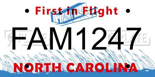 FAM1247 North Carolina License Plate