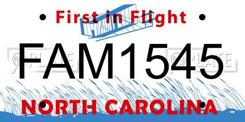 FAM1545 North Carolina License Plate