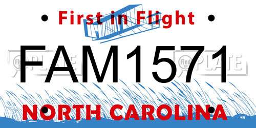 FAM1571 North Carolina License Plate
