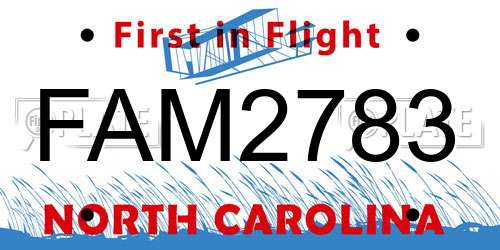 FAM2783 North Carolina License Plate