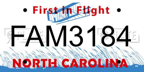 FAM3184 North Carolina License Plate
