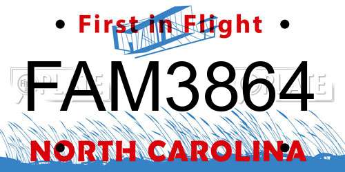 FAM3864 North Carolina License Plate