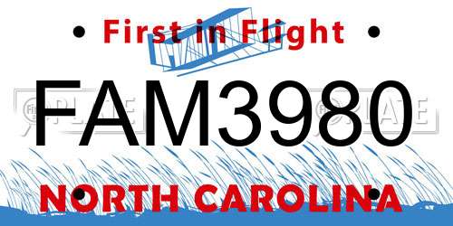 FAM3980 North Carolina License Plate