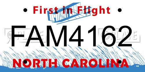 FAM4162 North Carolina License Plate