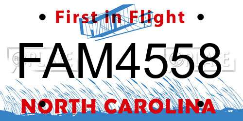 FAM4558 North Carolina License Plate