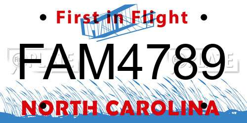 FAM4789 North Carolina License Plate