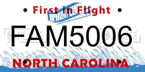 FAM5006 North Carolina License Plate