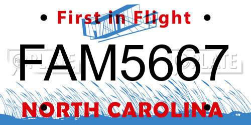 FAM5667 North Carolina License Plate