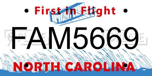 FAM5669 North Carolina License Plate