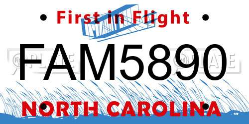 FAM5890 North Carolina License Plate