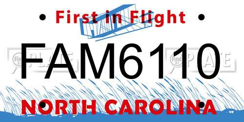 FAM6110 North Carolina License Plate