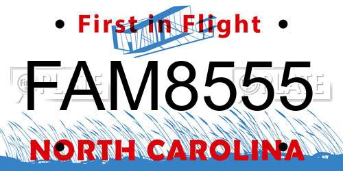 FAM8555 North Carolina License Plate