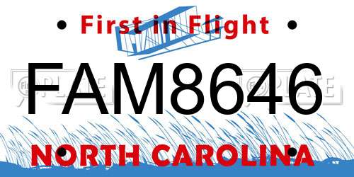 FAM8646 North Carolina License Plate