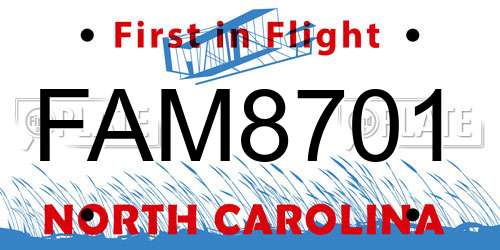 FAM8701 North Carolina License Plate