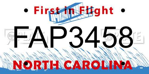 FAP3458 North Carolina License Plate