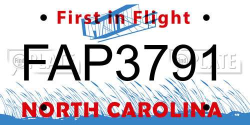 FAP3791 North Carolina License Plate