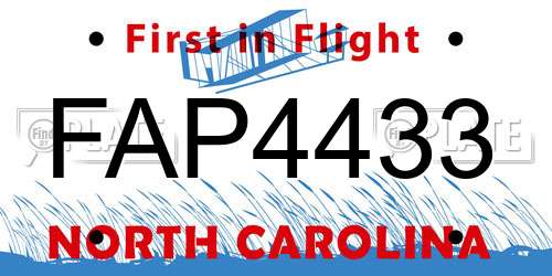 FAP4433 North Carolina License Plate