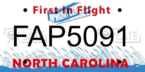 FAP5091 North Carolina License Plate