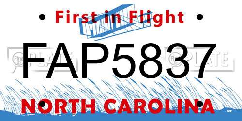 FAP5837 North Carolina License Plate