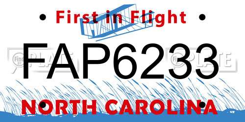 FAP6233 North Carolina License Plate