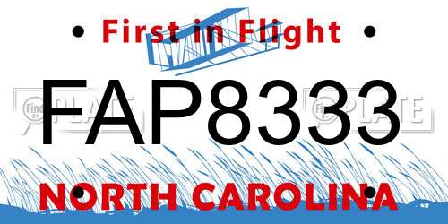 FAP8333 North Carolina License Plate
