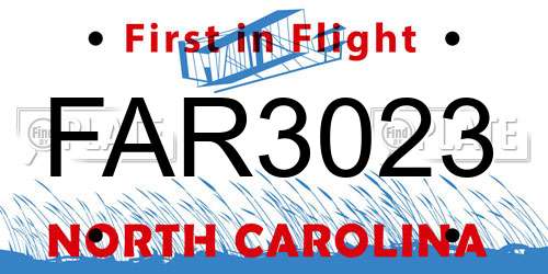 FAR3023 North Carolina License Plate