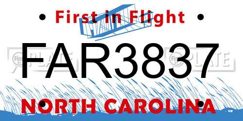 FAR3837 North Carolina License Plate
