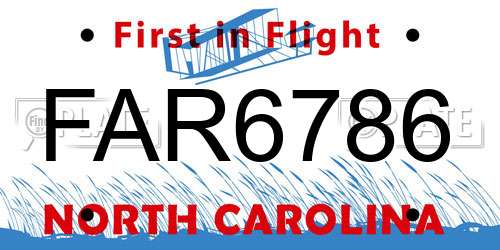 FAR6786 North Carolina License Plate