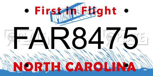 FAR8475 North Carolina License Plate