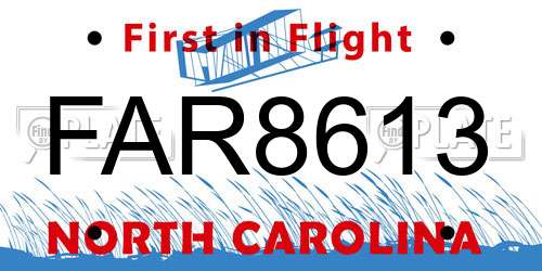 FAR8613 North Carolina License Plate