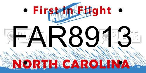FAR8913 North Carolina License Plate