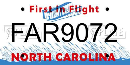 FAR9072 North Carolina License Plate