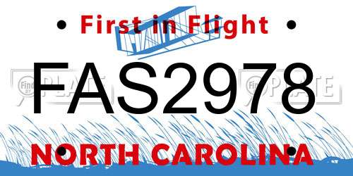 FAS2978 North Carolina License Plate