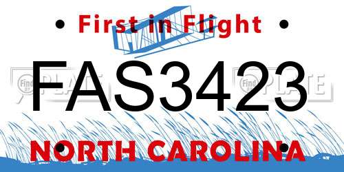 FAS3423 North Carolina License Plate