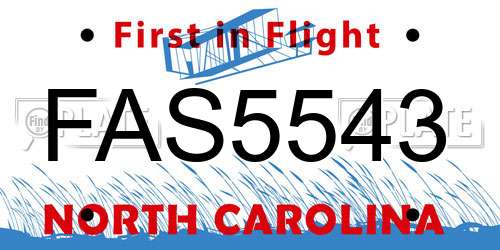 FAS5543 North Carolina License Plate