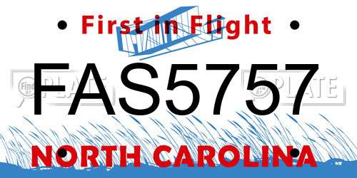 FAS5757 North Carolina License Plate