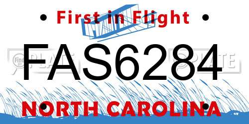 FAS6284 North Carolina License Plate