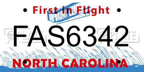 FAS6342 North Carolina License Plate