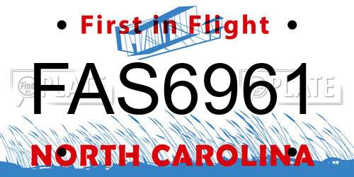 FAS6961 North Carolina License Plate