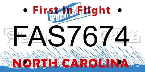 FAS7674 North Carolina License Plate