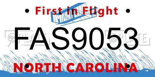 FAS9053 North Carolina License Plate