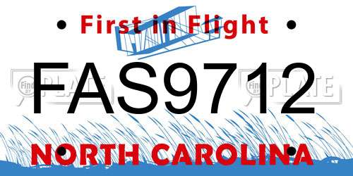 FAS9712 North Carolina License Plate