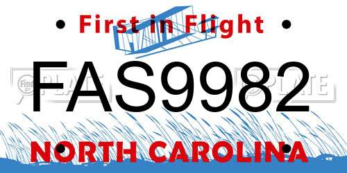 FAS9982 North Carolina License Plate